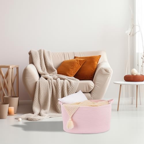 Large Woven Cotton Rope Blanket Basket - 22"x17"x12" Pink Storage Bin