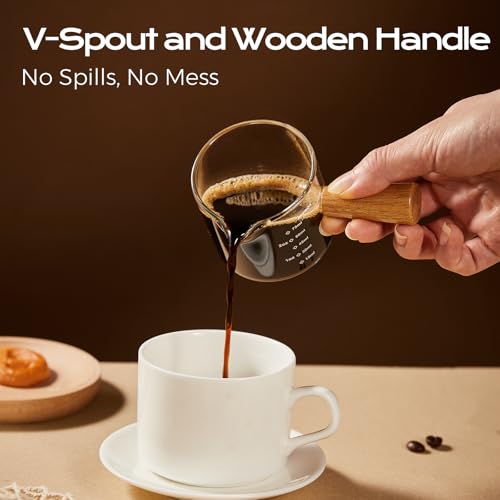YARRAMATE 2.5oz Glass Espresso Shot Cup with Wooden Handle & V-Spout – Single Shot