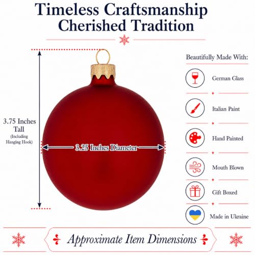 Set of 6 Matte Red Glass Ornaments 3.25 In — Mouth-Blown German Glass