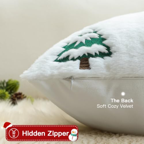 Artscope White Christmas Throw Pillow Covers 16x16 Set of 2 – Festive Embroidered Tree
