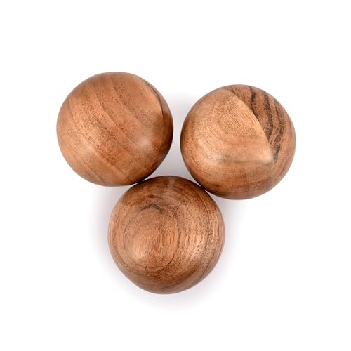 Acacia Wood Decorative Balls Set of 3 - 3-Inch Wooden Spheres for Bowls