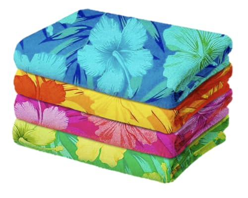 Colorful Hibiscus Cotton Beach Towels - 30" x 60" - 4 Pack