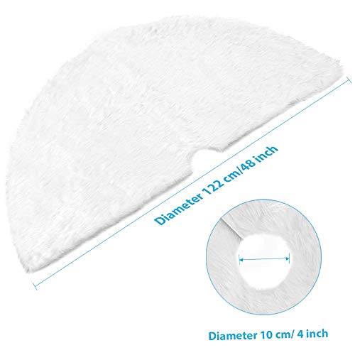 48-Inch White Faux Fur Christmas Tree Skirt - Soft Plush Holiday Decor