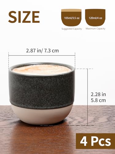 KERMANDO Matte Black 4oz Ceramic Espresso Cups Set of 4 | Demitasse Coffee Mugs