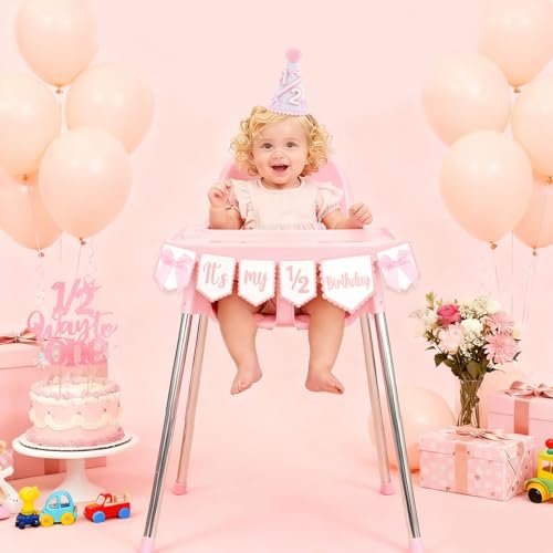 Half Birthday Decoration Set for Baby Girl - Banner, Crown & Cake Topper
