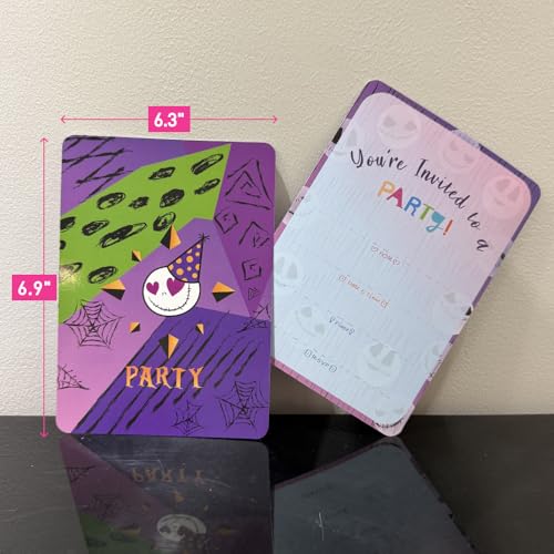 Movie Themed Invitations Set – 10 Purple Party Invites for Jack & Sally Fans