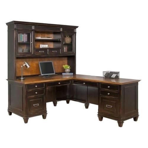Beaumont Lane Vintage Black Wood Hutch with Wire Mesh Doors & Touch Lighting