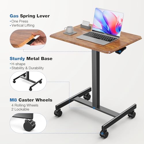 Adjustable Height Mobile Standing Desk with Wheels, Portable Laptop Table