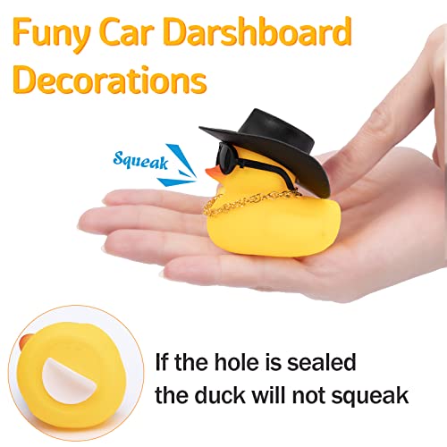 Wonuu Z-black Spots White Cowboy Hat Rubber Duck Car Ornament with Propeller Helmet