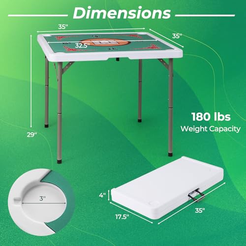 Foldable 35-Inch Mahjong Table with Mat, Cup Holders & Carrying Handle
