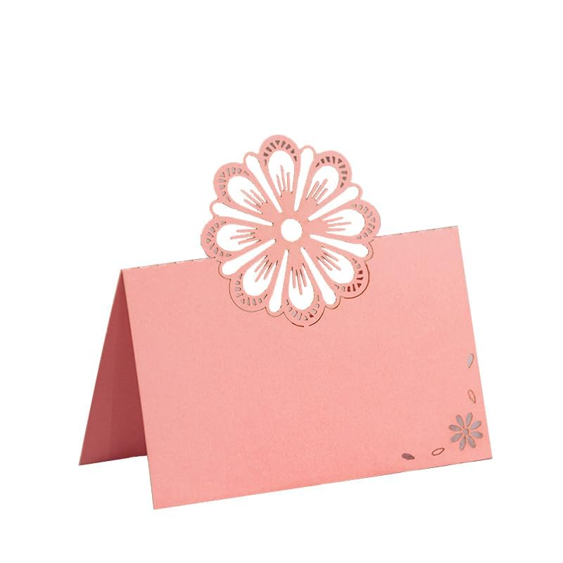 Wanty Pink 50 Pack Hollow Flower Table Cards for Weddings & Bridal Showers — Foldable Place Cards