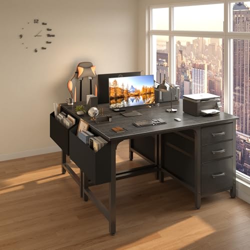 47-Inch Reversible Computer Desk with File Cabinet & Storage Drawers