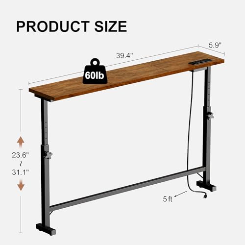 39-Inch Narrow Sofa Table with Power Outlets and Adjustable Height