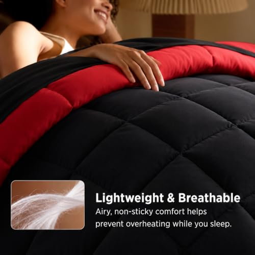 7-Piece Queen Comforter Set - Reversible Red & Black Bed in a Bag
