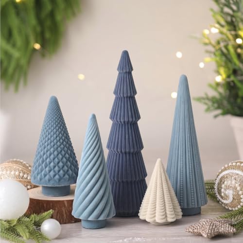Dusty Blue 5-Pcs Velvet Christmas Cone Trees Set by Weysat (Dusty Blue Variation)