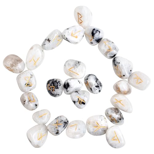 Rainbow Moonstone Rune Stones Set, 25-Piece Elder Futhark Divination Kit