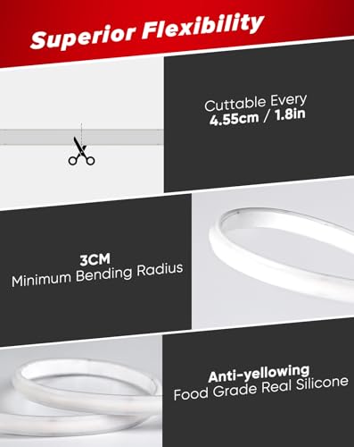 16.4ft COB LED Rope Light, 120V Warm White Waterproof Neon Strip for Home