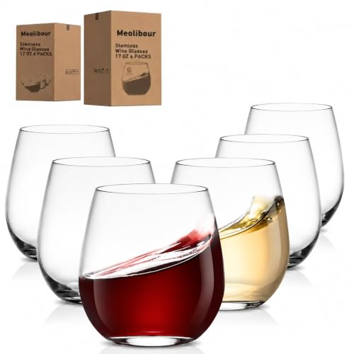 Stemless Wine Glasses Set of 6, 17 Ounce Lead-Free Crystal Clear Glassware