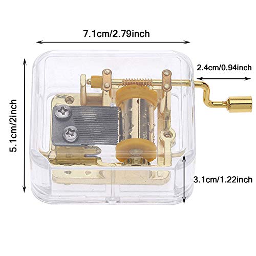 Clear Acrylic Hand Crank Music Box with Gold Mechanism