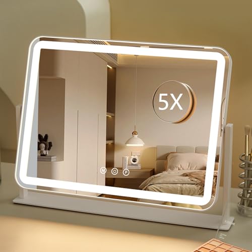 LED Vanity Mirror with Lights 13.5x17.4, 3 Color Modes & 5X Magnification