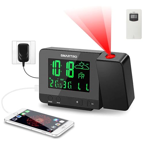 Digital Projection Alarm Clock with Indoor Outdoor Weather Station