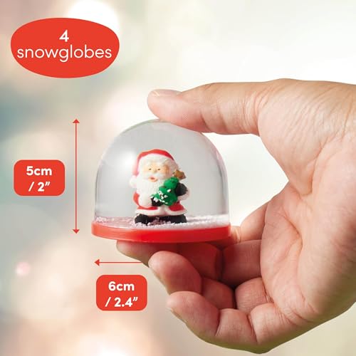 Mini Christmas Snow Globes Set - 4 Assorted Holiday Decorations & Gifts, 2 Inch - Santa, Snowman, Tree & Teddy Bear Variations