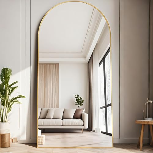 71" x 30" Arched Full Length Floor Mirror with Aluminum Frame, Gold
