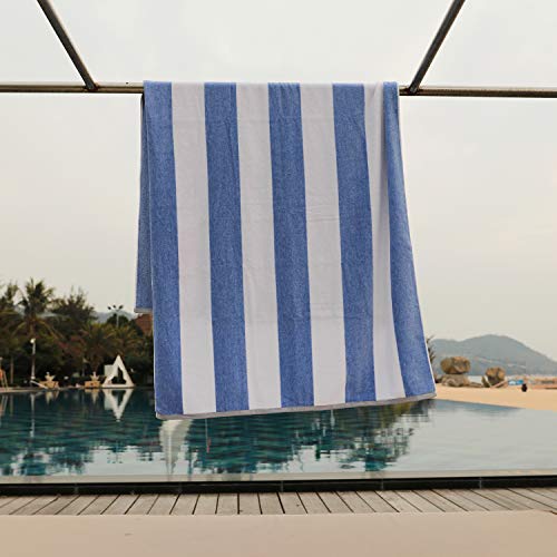 HENBAY Oversized Cotton Beach Towel - 70x35 Blue Striped Cabana Towel