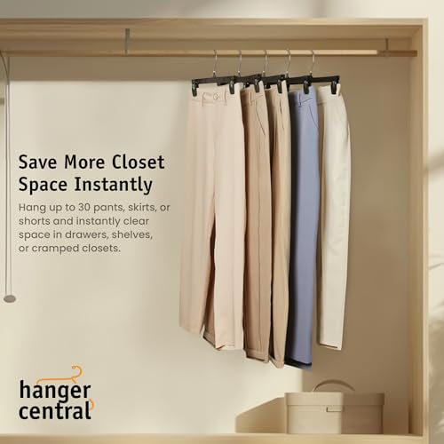 12-Inch Plastic Pants Hangers with Clips 30-Pack - Black