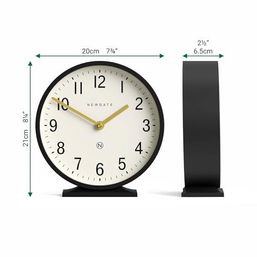 Modern Classic Round Mantel Clock, Silent Desk & Shelf Clock, Black