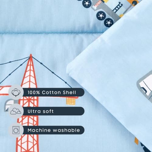 Toddler Nap Mat with Pillow and Blanket - 100% Cotton, Cars and Trucks Print