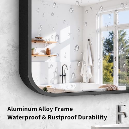 28x32 Inch Large Bathroom Vanity Mirror, Shatterproof Matte Black Wall Mirror