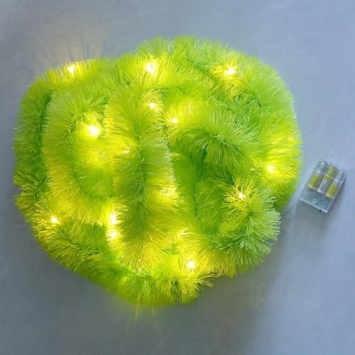 UZKEW 20 Feet Lemon Green Christmas Garland with Lights - Battery Operated, Pre-Lit, 40 Warm White LEDs, Indoor Outdoor Decor, Variation 1
