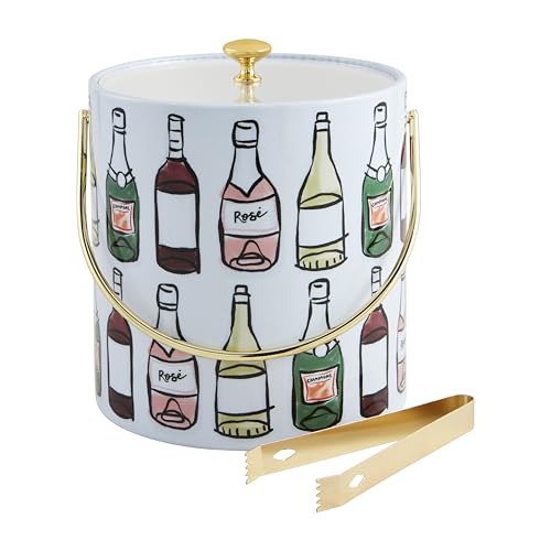Mud Pie Vinyl Ice Bucket Set with Tongs - 8 Inch Home Bar Accessory