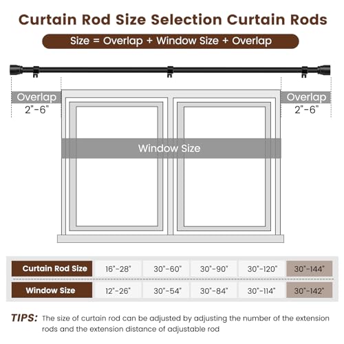 Heavy Duty Adjustable Curtain Rod - 1" Matte Black Metal Rod (30 to 144")