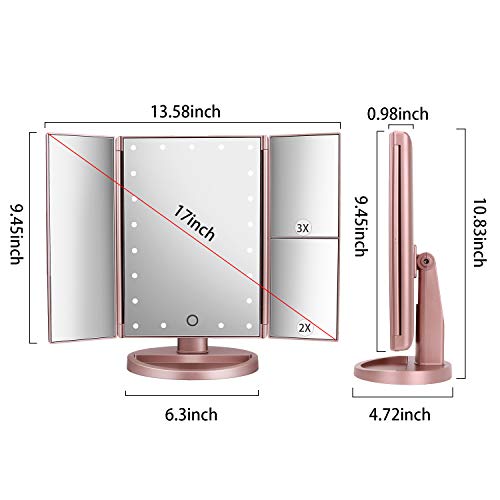 deweisn Dresser Mount Tri-Fold Lighted Vanity Mirror with 21 LED