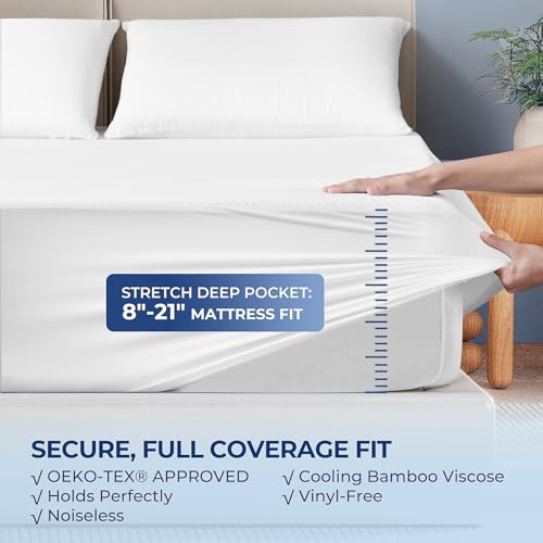 Queen Size Bamboo Viscose Mattress Protector - Waterproof & Noiseless