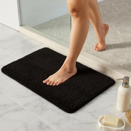 TYUU Black Bathroom Rug, Non-Slip Washable Bath Mat 16" x 24"