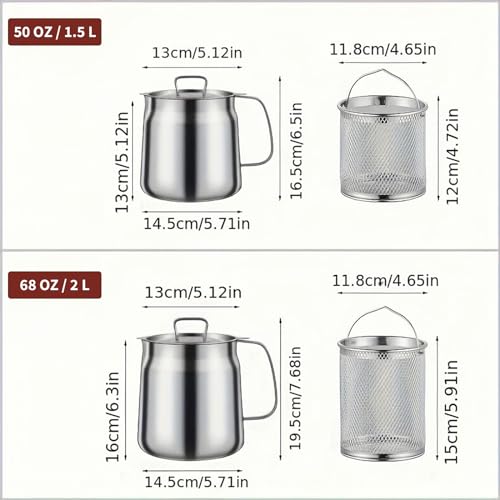 304 Stainless Steel Deep Fryer Pot with Strainer & Basket - 68oz / 2L