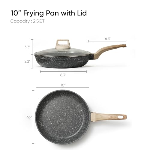 Nonstick Granite Frying Pan with Glass Lid - 10 Inch Skillet for All Stovetops