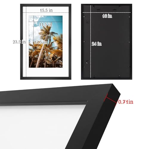 Frametory 16x24 Black Picture Frame with Mat for 12x18 Photos - Pack of 1