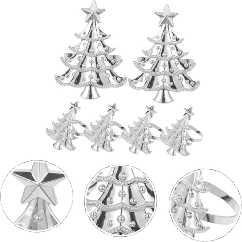 Hayooha Christmas Tree Silver Napkin Rings Set of 6 - Holiday Table Decor