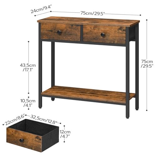29.5-Inch Narrow Console Table with 2 Fabric Drawers and Storage Shelves