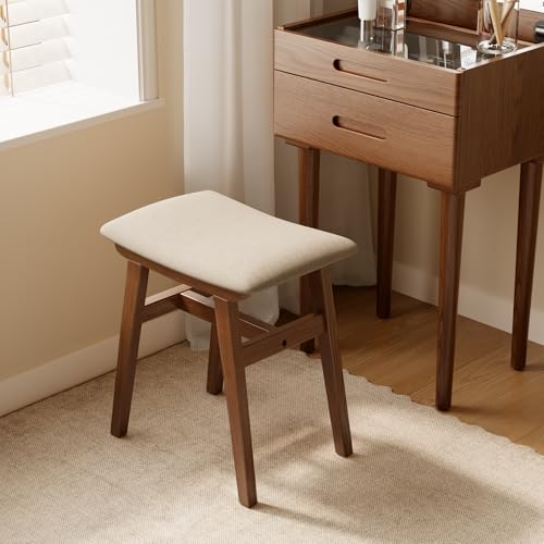 Solid Wood Vanity Stool with Linen Saddle Cushion - 18.5" Height