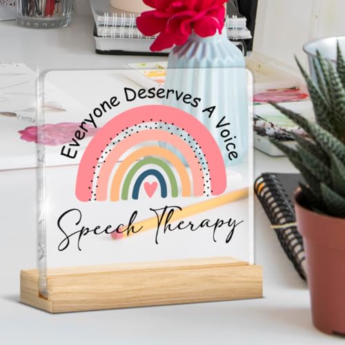 FTRBXT F-Speech Therapy Acrylic Desk Sign for Office Decor – Includes Wooden Stand