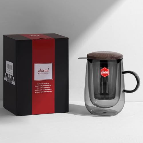 Glastal Black Tea Infuser Mug 14.5oz Double-Walled Glass with Handle - Type 2