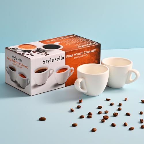 White Ceramic Espresso Cups Set of 2, 75ml Demitasse Coffee Mugs