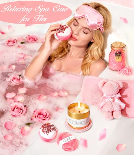 Jeowoqao Pink Birthday Gifts Basket for Women - Well-Being Self Care Set