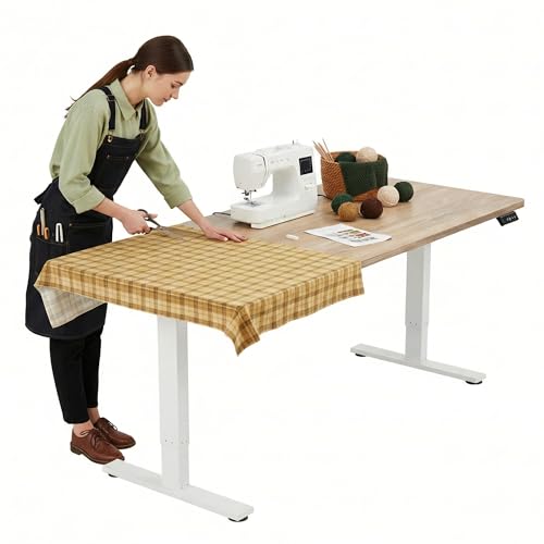 Electric Adjustable Sewing Table, 63" x 24" Standing Craft Desk with Memory