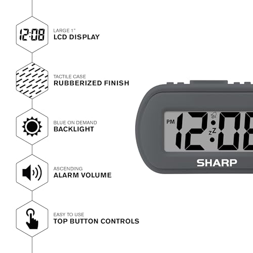 Compact Digital Battery Alarm Clock with Backlight & Snooze - Charcoal Black